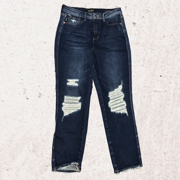 Judy Blue Straight Leg Blue Jeans with Distressed Details - Picture 1 of 4